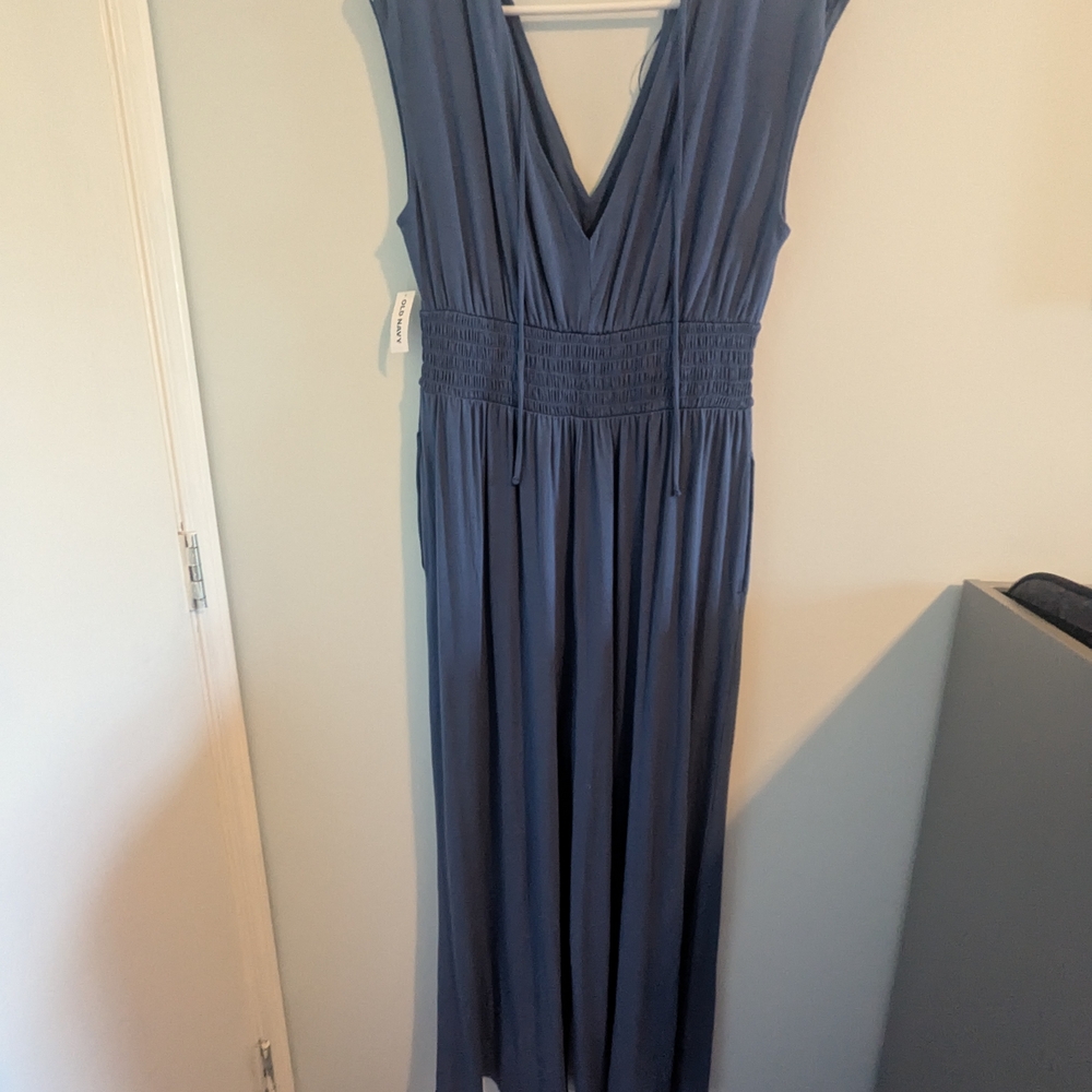 Old Navy Blue Pleated V-Neck Jumpsuit